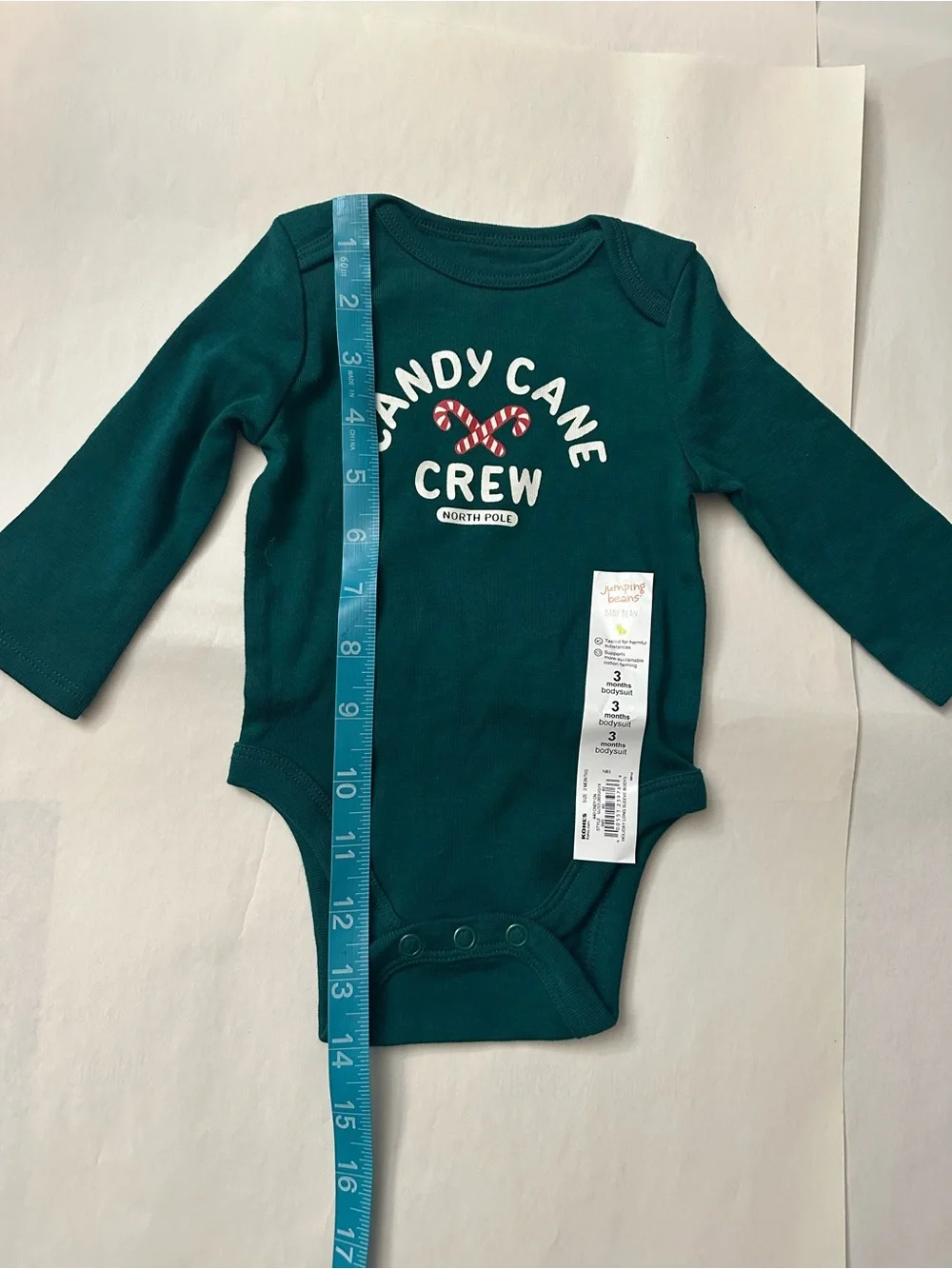 Green “Candy Cane Crew” Baby Bodysuit Jumping Beans 3 months - Picture 3 of 6